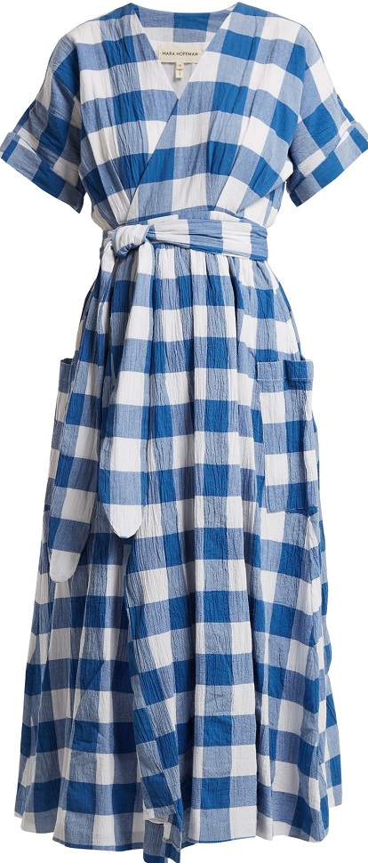 MARA HOFFMAN Ingrid gingham crinkled-cotton wrap dress