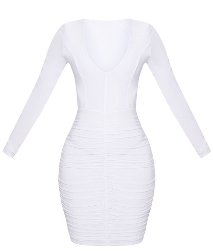 SHAPE WHITE RUCHED SLINKY MINI DRESS
