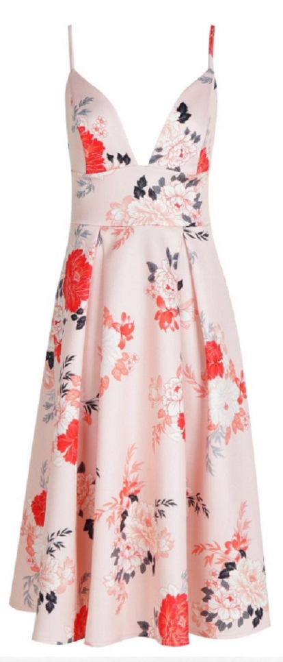 Floral Scuba Frill Skirt Midi Skater Dress