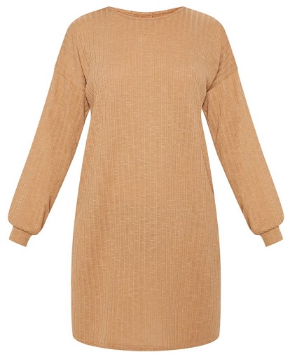 CAMEL WIDE RIBBED OVERSIZED JUMPER DRESS