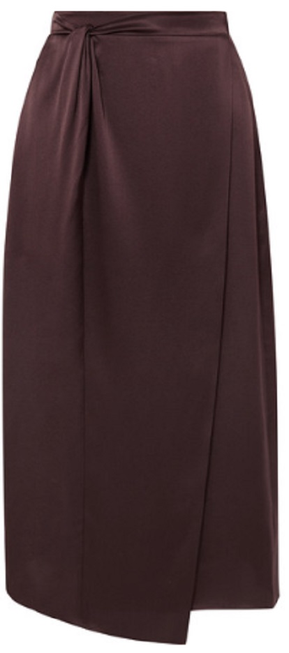 VINCE Knotted wrap-effect silk-satin midi skirt