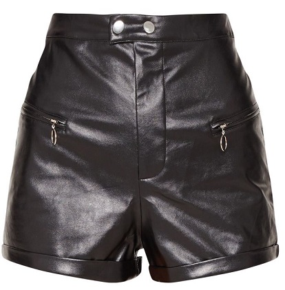 BLACK FAUX LEATHER ZIP DETAIL SHORT
