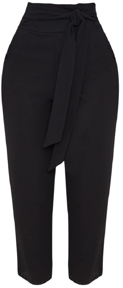 BLACK PEBBLE CREPE TIE WAIST CIGARETTE PANTS